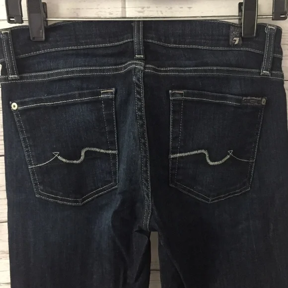 7 For All Mankind Dark Indigo Bootcut Flare Jeans Low Rise Stretch 27 7FAM - Picture 8 of 13